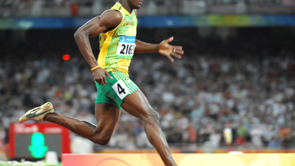 Usain Bolt sprinting at the 2008 Beijing Olympics